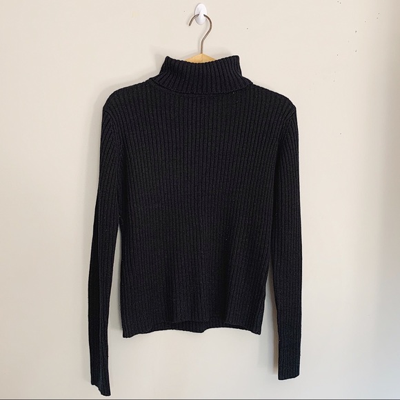 SUZY SHIER Knit Turtle Neck Ribbed Black XL - Picture 1 of 4